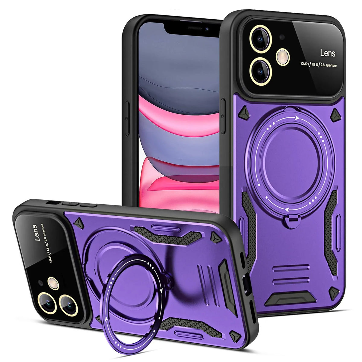 U-shield magnetic bracket phone case for iPhone 11 to 14 Pro Max, TPU PC anti-fall cover, multiple colours