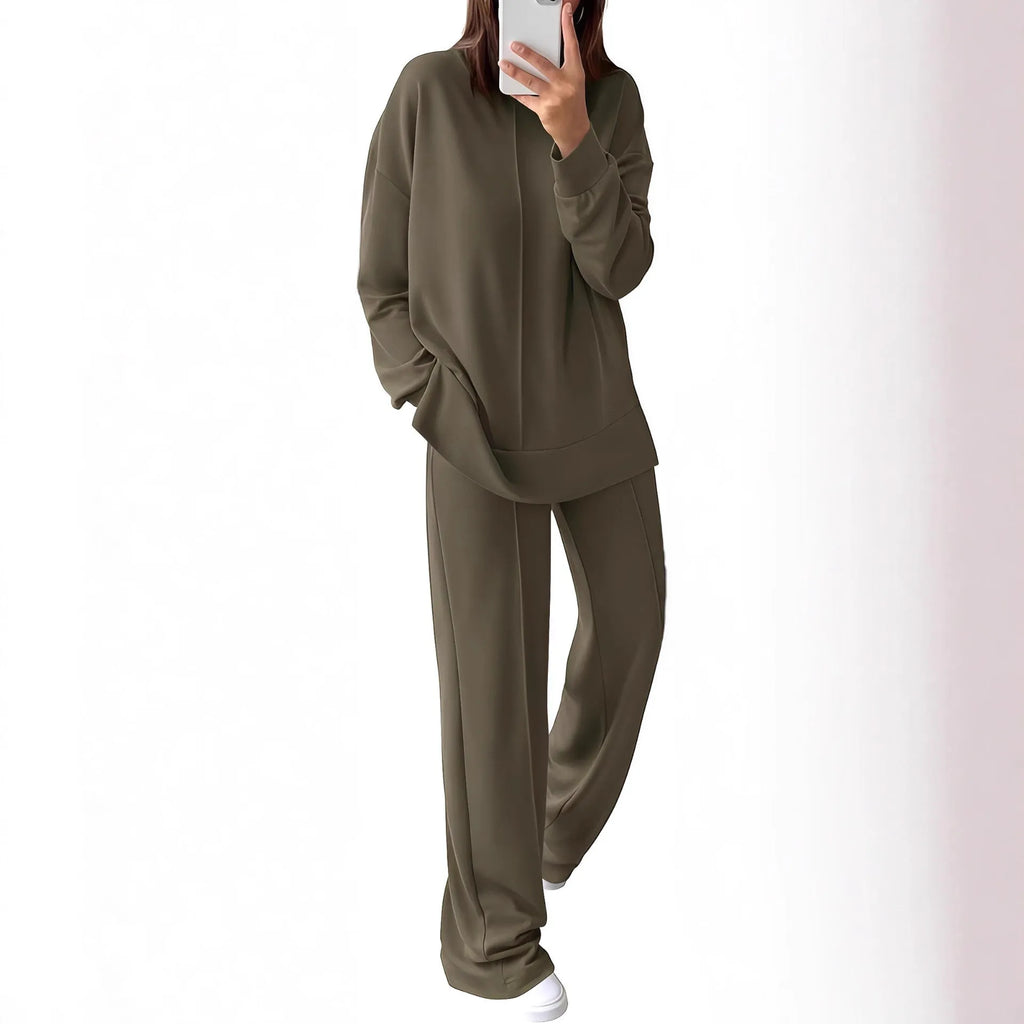 Women's Army Green long-sleeve polyester jogging suit co-ord set with matching trousers