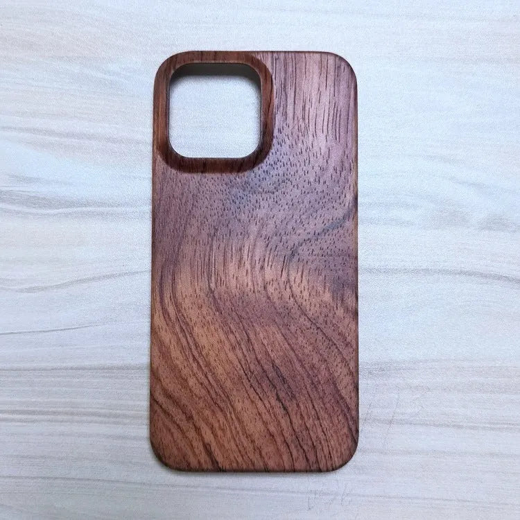 Wooden phone case hard shell retro back cover for iPhone 12-15 Pro Max in walnut finish