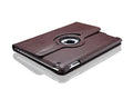 iPad PU leather rotary case in clam shell design shown in multiple colour options on a tablet.