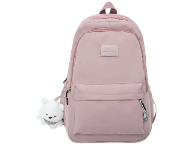 Large capacity nylon backpack in beige with solid colour street style and anti-theft design