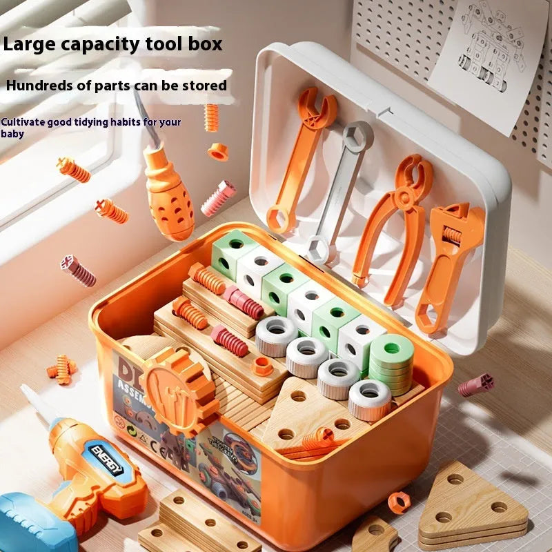 Children's plastic screw toy assembly set with colourful building blocks and storage box for boys aged 3-6
