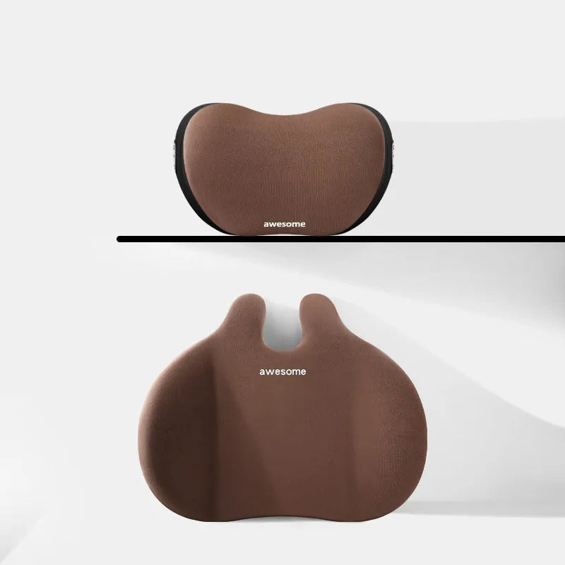 Automotive headrest and lumbar support pillow set in cloth material with cotton filler