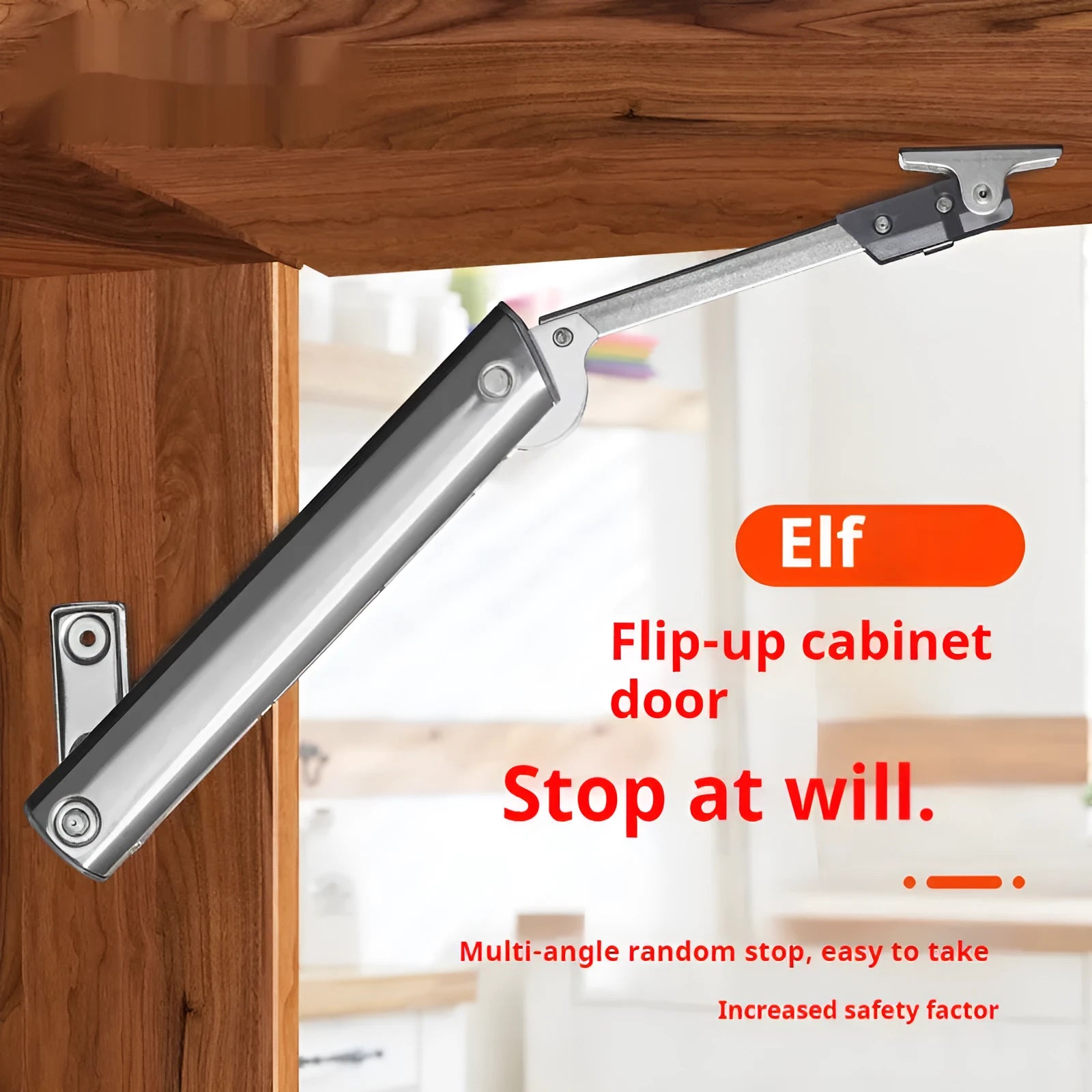 Cold rolled steel flap-up door support rod for tatami cabinets in natural stainless steel colour