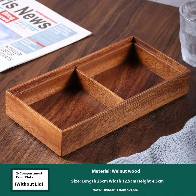 Solid wood snack candy tray in burlywood with multi-grid options and cover