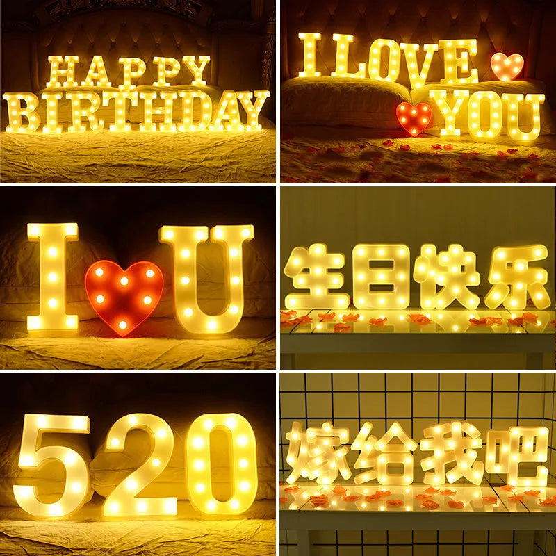 LED plastic letter light showing birthday or love message illumination