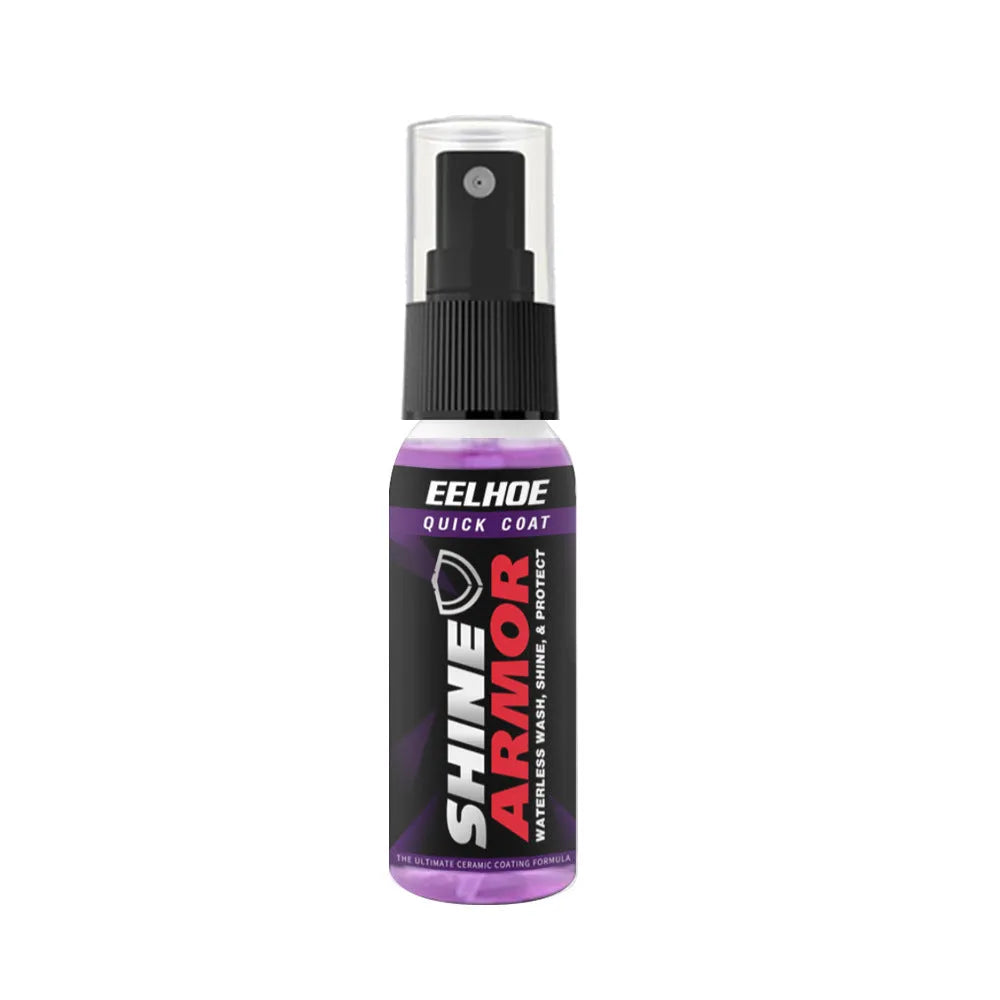 Purple automotive nano coating spray bottle with microplated crystal formula.