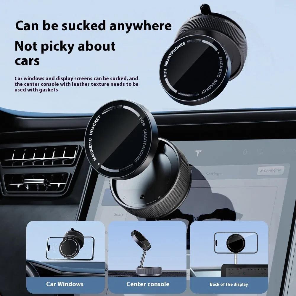 Magnetic vacuum suction phone bracket in Night Blue Metal Black with 720-degree folding and rotating plastic body