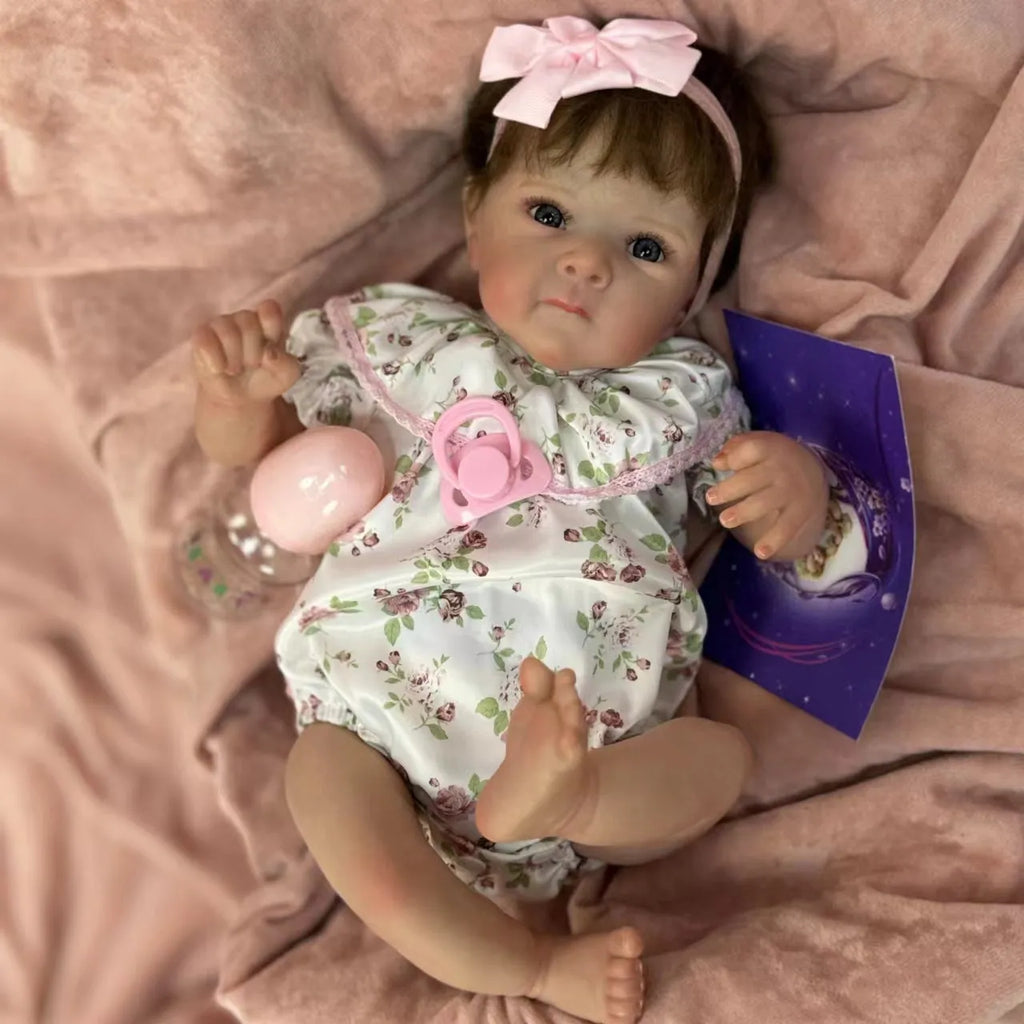 48cm full vinyl reborn doll with cotton body hair planting or full glue hair planting, wearing a cotton outfit with grass and flower print