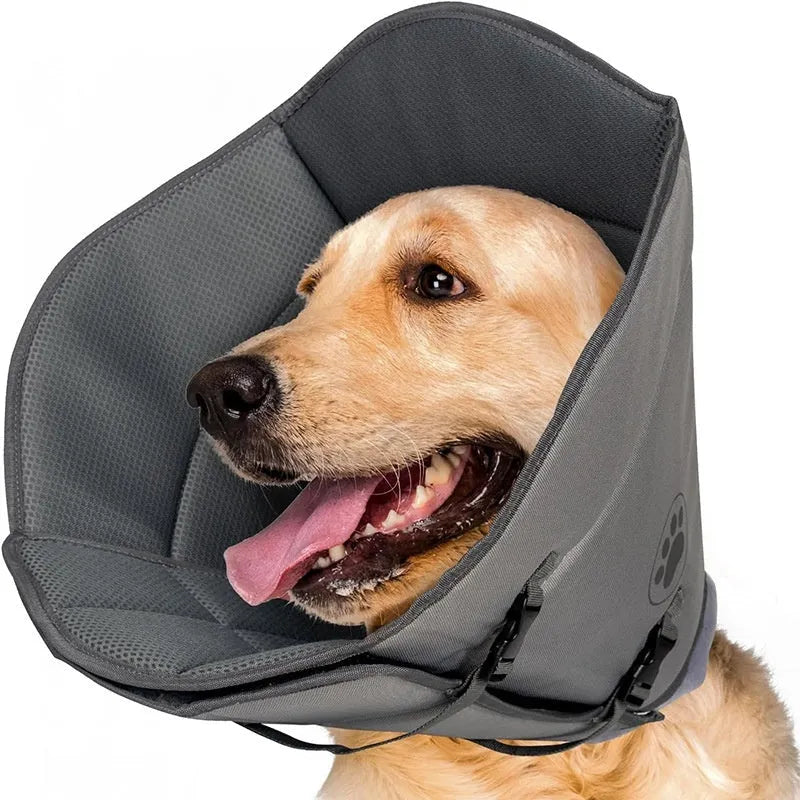 An adjustable white polyester ring collar for pets, shown in single and double layer styles, on a grey background.