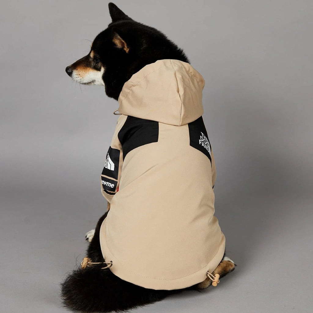 Khaki polyester dog shell jacket for outdoor pet protection in sizes S to 5XL