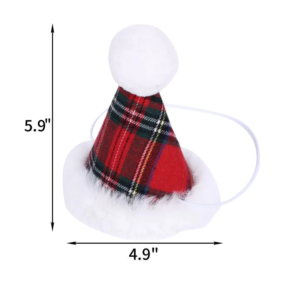 Red plaid triangle pet towel with tie-on bandana on a small dog, 60x45cm size, Christmas decoration