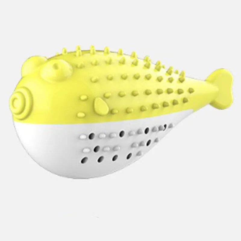 Blue silicone fish-shaped chew and teaser toy for cats on a plain background.