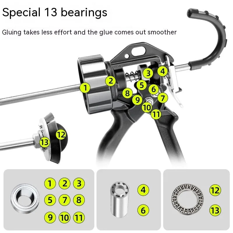 13 bearing aluminium alloy automatic adhesive breaking glass glue gun for sealants