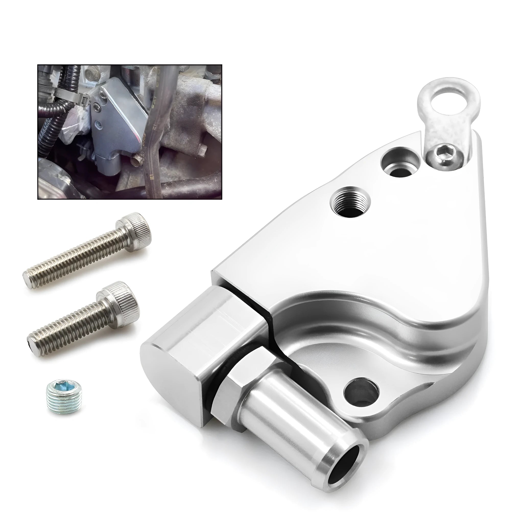 Honda K Series intake manifold coolant adapter for K20 and K24 engines.