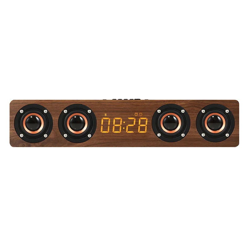 Wooden Bluetooth soundbar speaker, four speakers, 20W output, 380 x 80 x 9mm, yellow or brown wood grain