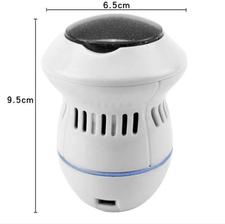Beige electric foot file grinder with vacuum system and USB charging cable