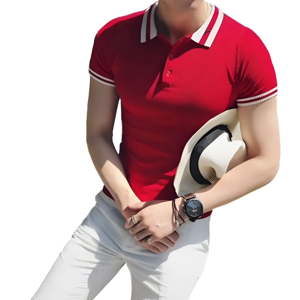 Men's slim fit short sleeve casual polo shirt in black front view