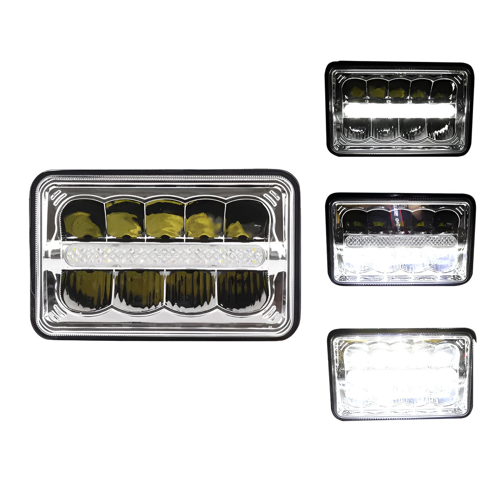 Black 5 inch square LED car headlight with die-cast aluminium housing and polycarbonate lens