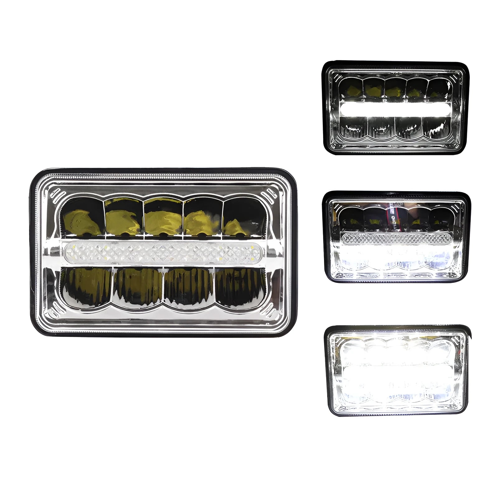 Black 5 inch square LED car headlight with die-cast aluminium housing and polycarbonate lens