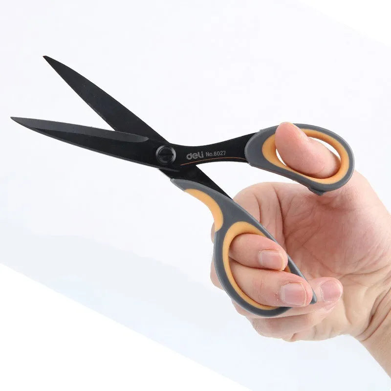 Alloy stainless steel scissors with black plastic handle and 6-inch blades