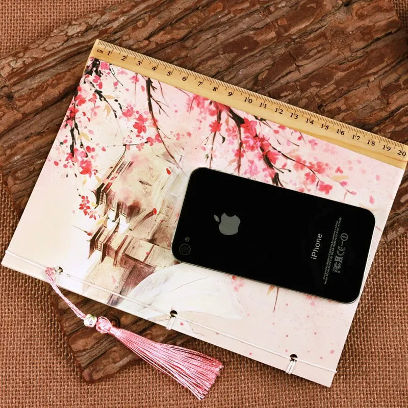 Traditional Chinese thread-bound notebook with watercolour Azalea floral cover art