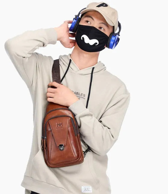 Men genuine leather crossbody bag brown first layer cowhide with 30cm height and 18cm width