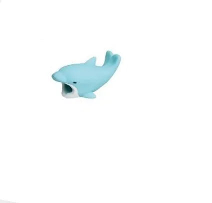 iPhone Lightning cable protector in an animal design, shown on the end of a charging cable.