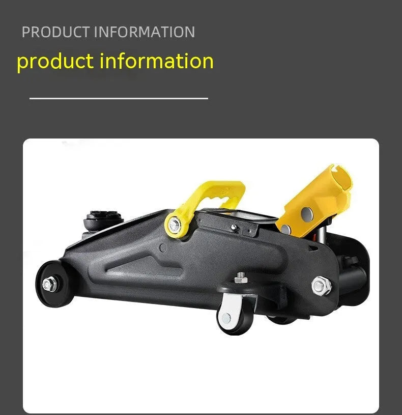 Horizontal hydraulic low car jack with handle for vehicle tyre changes
