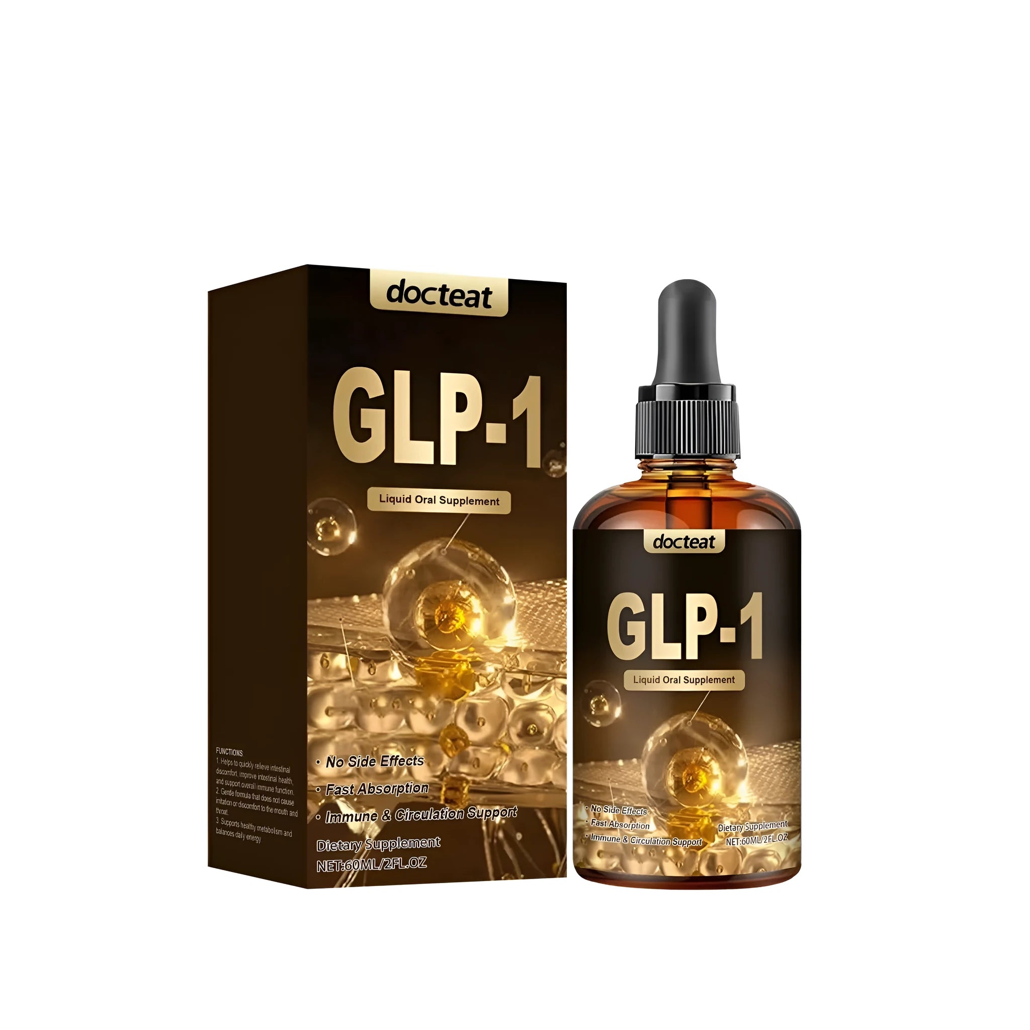 60ml bottle of gut health support droplets with glycerin and maltitol formula
