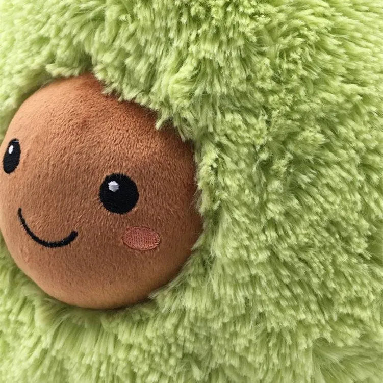 Soft green avocado plush toy pillow with cartoon face, PP cotton filling, 20cm to 60cm sizes