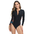 Women's long sleeve one-piece swimsuit with floral print pattern in polyester fabric