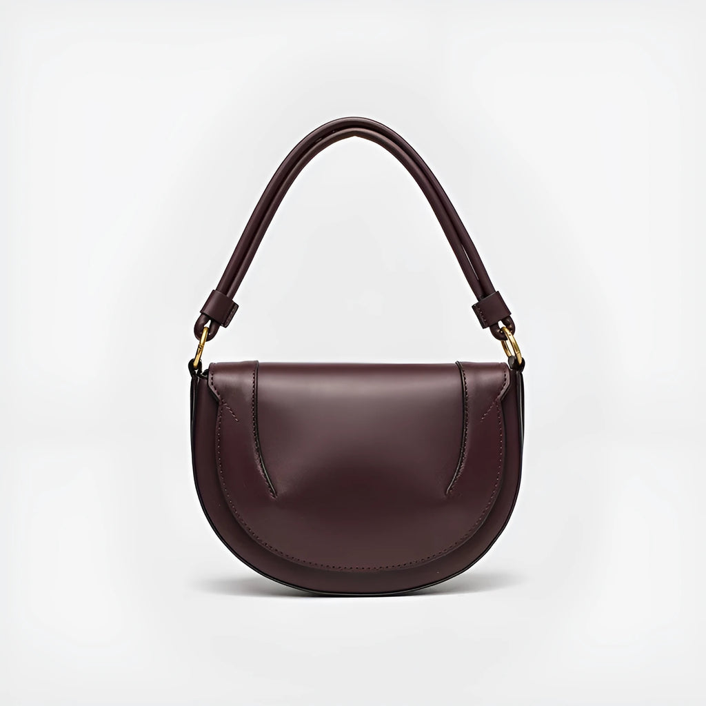 Medium PU saddle bag with magnetic clasp in black oval shape 16x24x8.5cm women's handbag
