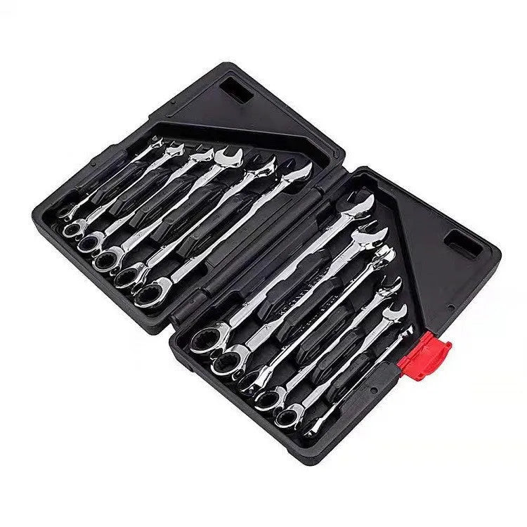 12-piece dual-purpose ratchet wrench set metric 8-19mm with nickel-plated 40CR steel movable and fixed heads