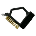 Triangular barbecue cleaning brush with stainless steel bristles and a black PP plastic handle.