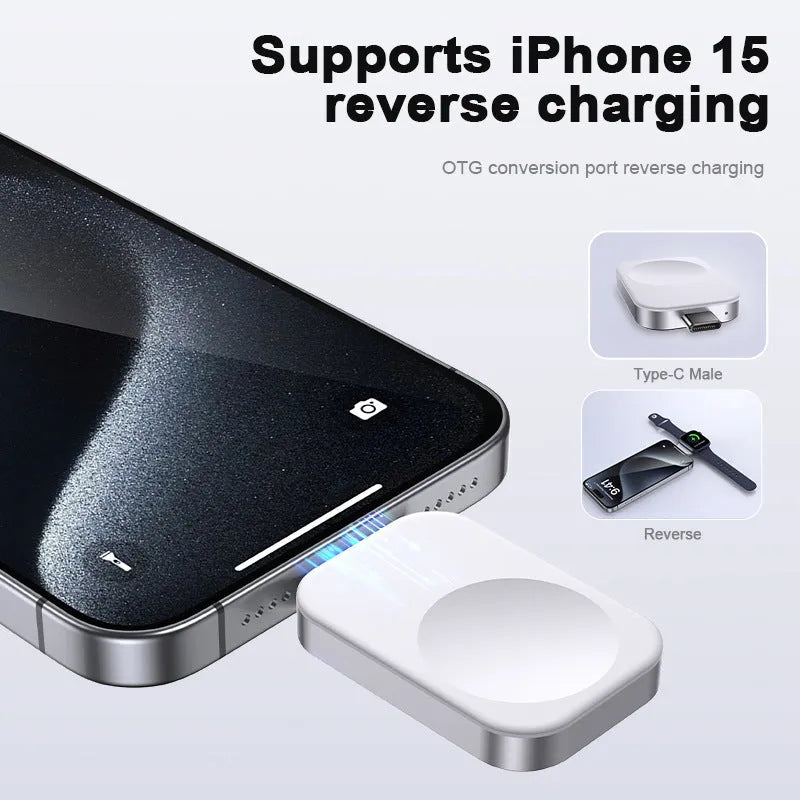 Black and white three-in-one magnetic wireless charger showing compact foldable design