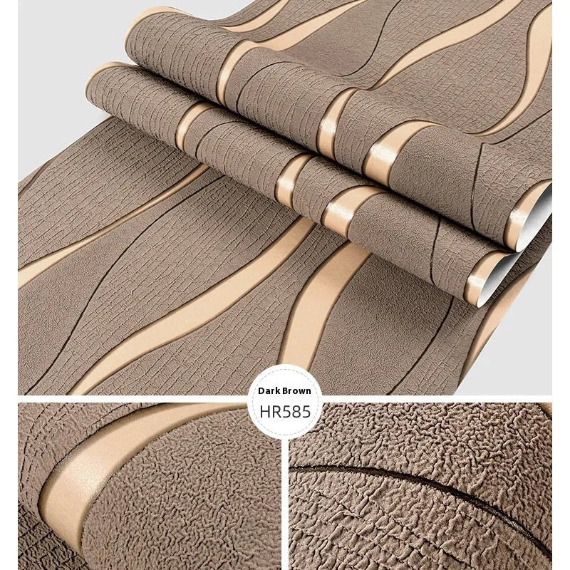 Curve stripe 3D wallpaper roll, 9.5m x 0.53m, light gray non-woven wall cloth