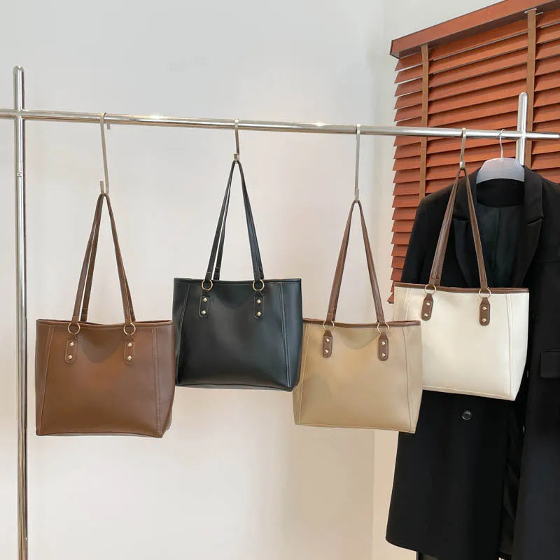 Korean style horizontal square shoulder bag with sandwich pocket detailing in four colour options