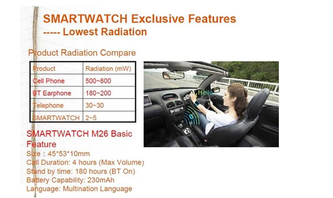 Bluetooth smart sports watch compatible with iPhone and Android in black, white or blue colours