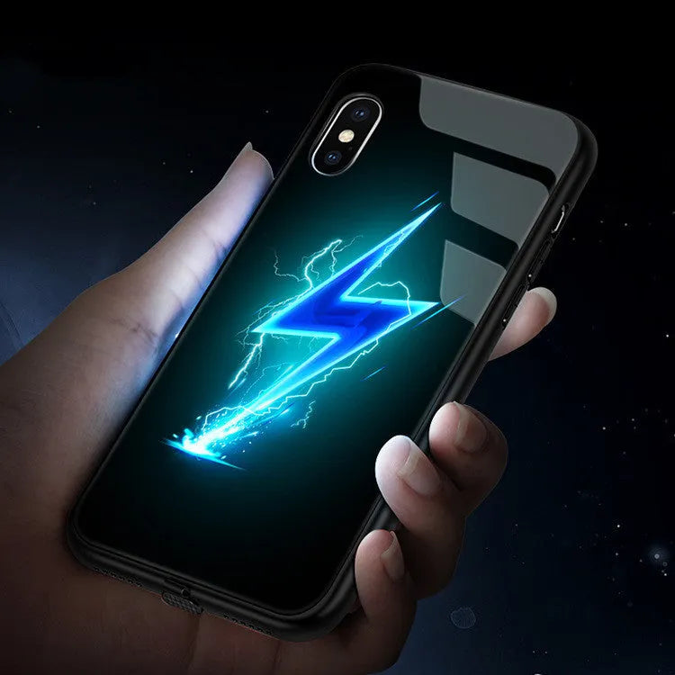 iPhone case with tempered glass back and LED flash light, compatible with multiple Apple models