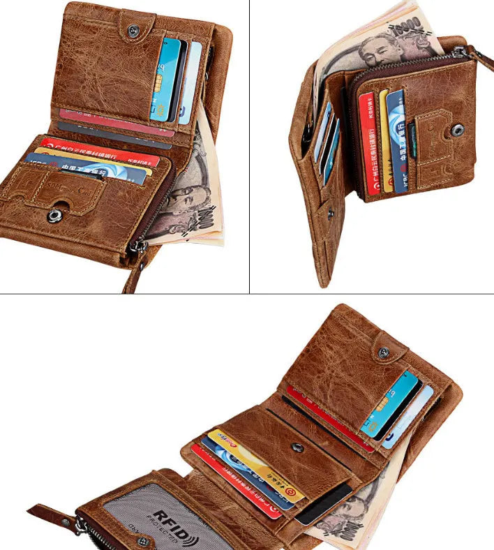 Retro genuine leather wallet for man with multiple card slots in brown colour