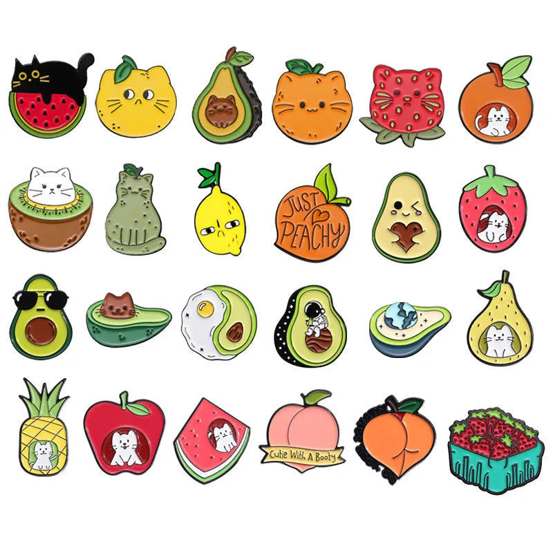 Colourful cartoon fruit zinc alloy brooch with pin back on denim jacket lapel