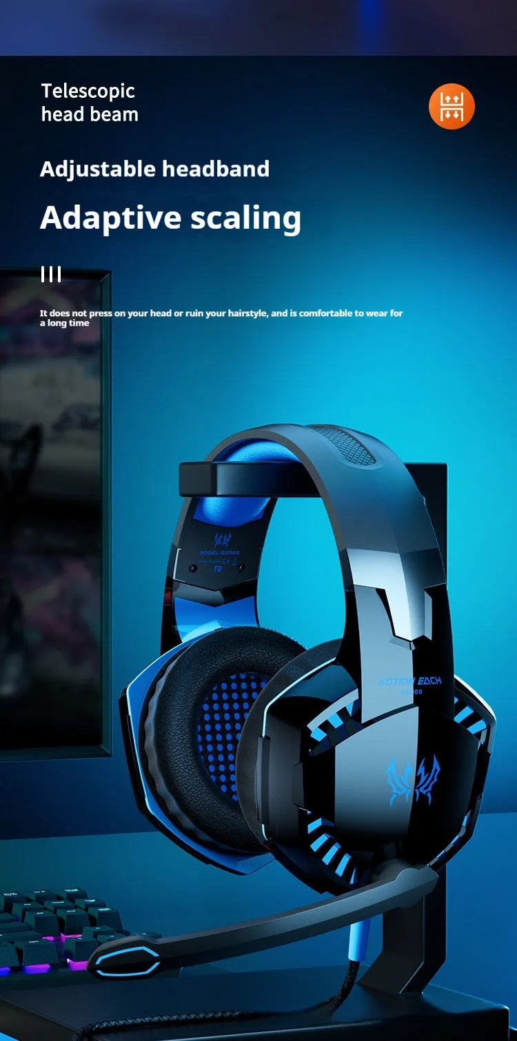 Wired computer headset with protein skin ear cushions and microphone on a desk