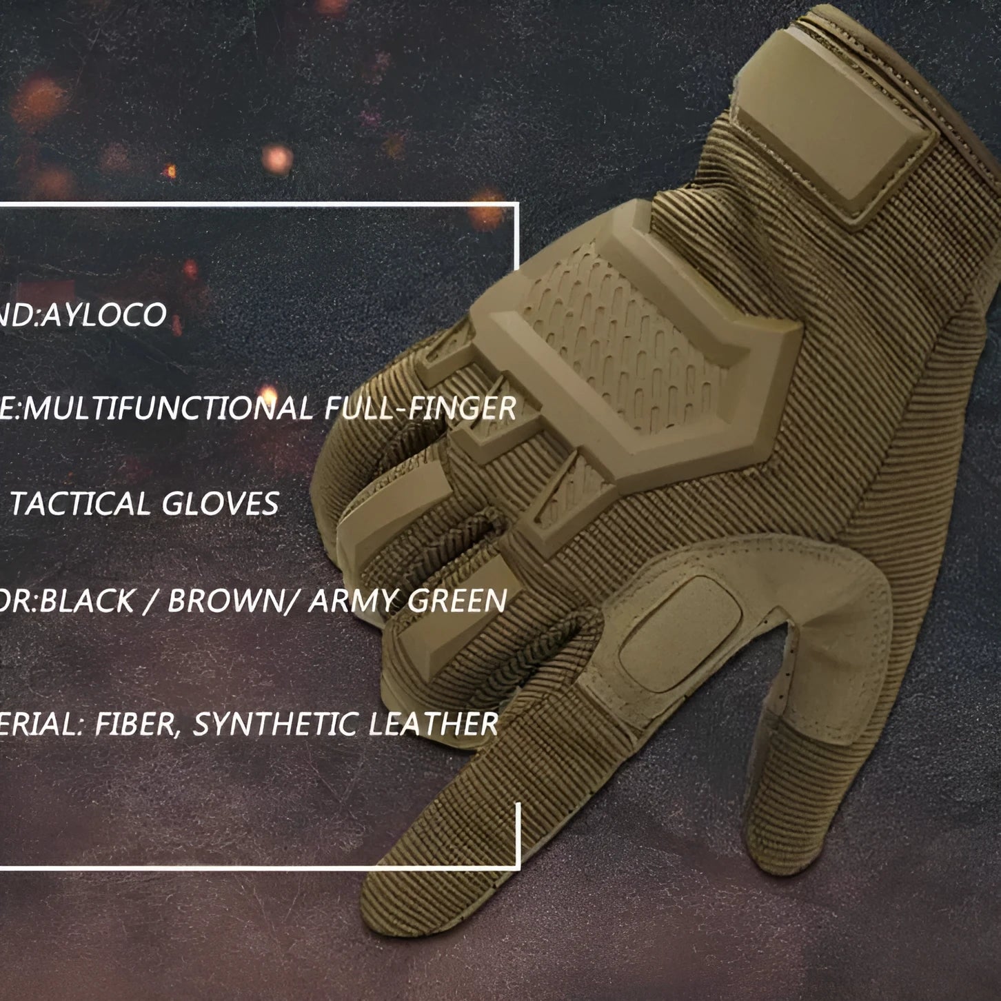 Touch screen tactical gloves for men in black with rubber knuckle and reinforced palm, full finger design