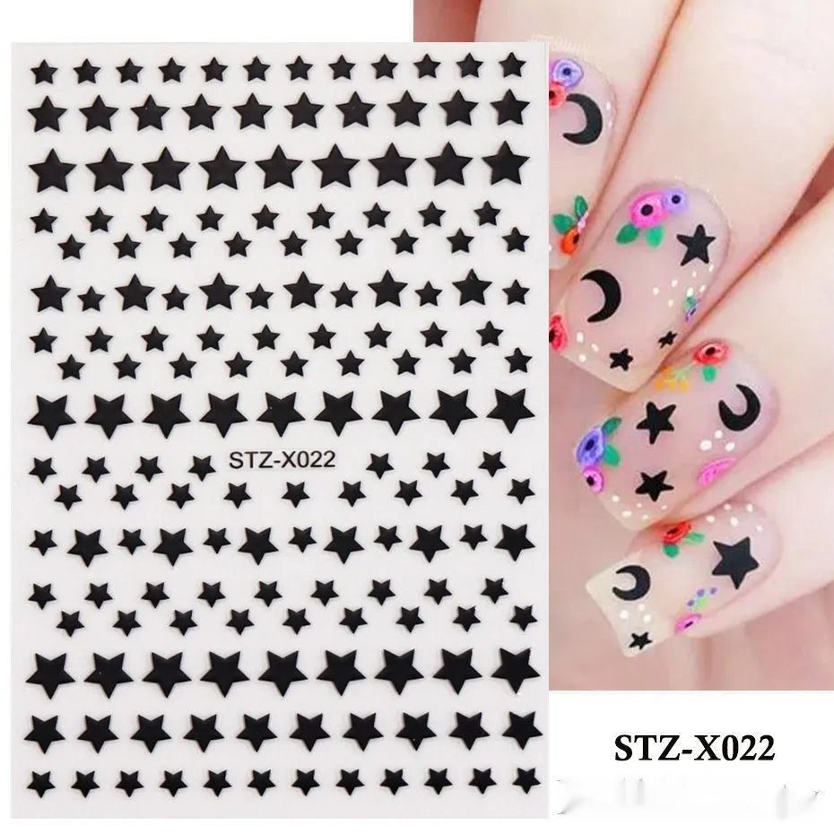 Black and silver striped cartoon pattern nail stickers with plastic application tool