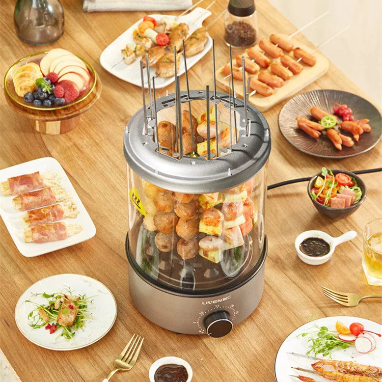 Household electric barbecue oven with automatic rotation, 210mm diameter, 1100W power, three colour options