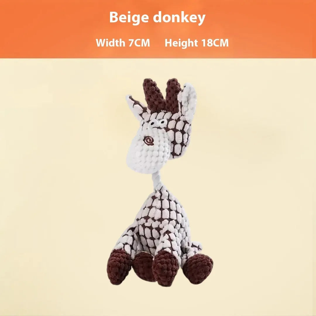 Soft plush puppy toy in character styles including a rechargeable duck, a donkey, a blue elephant, a vertigo dog, and a winky elephant.