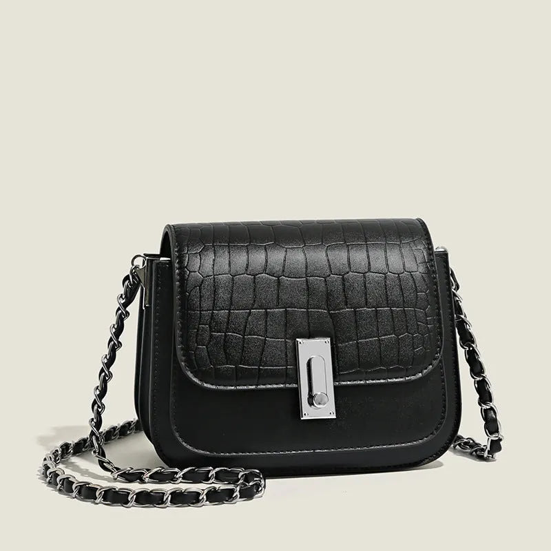 Women's soft PU chain shoulder bag in black, white, or green with internal phone pocket