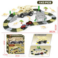 Electric toy DIY assembly skeleton dinosaur track car with 209 plastic pieces on a table