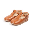 Girls British style PU leather shoes with hollow breathable upper and Velcro fastening, available in black